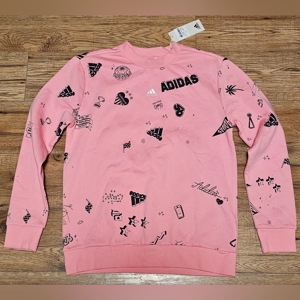 Adidas Pink Sweatshirt with Black Graphics - Picture 1 of 5
